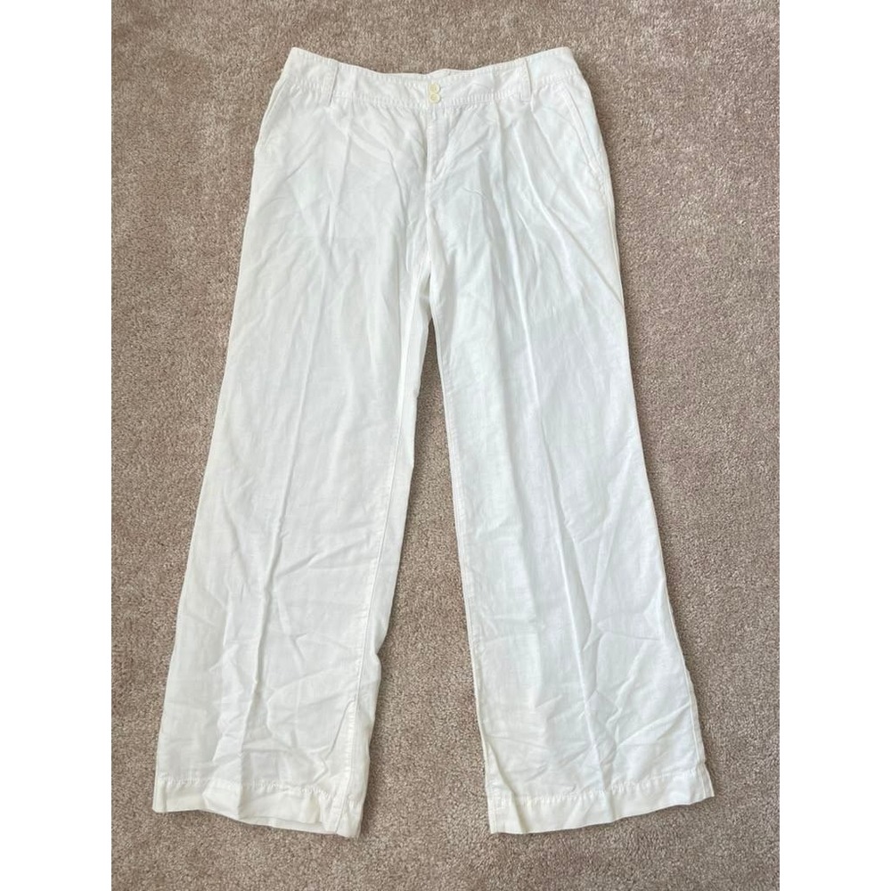 Liz Claiborne Sloane White Linen Blend Wide Leg Pants Womens 12 Summer Beach